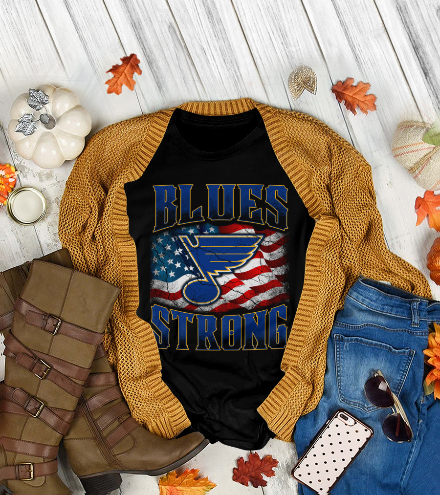 Blues Strong St. Louis American Flag T-Shirt