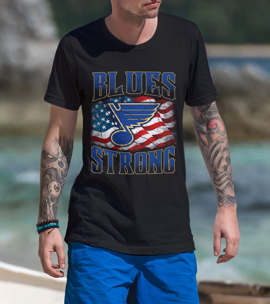 Blues Strong St. Louis American Flag T-Shirt