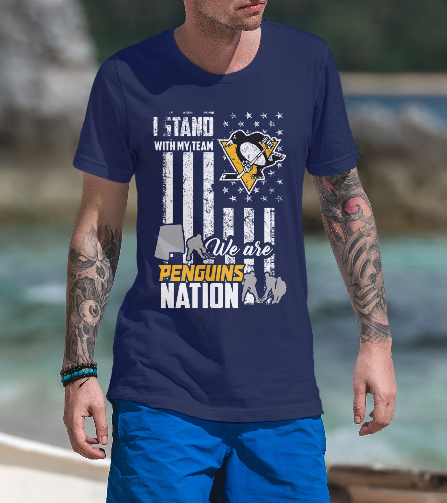 I Stand With My Team We Are Penguins Nation Stars Stripes Hockey Players T-Shirt