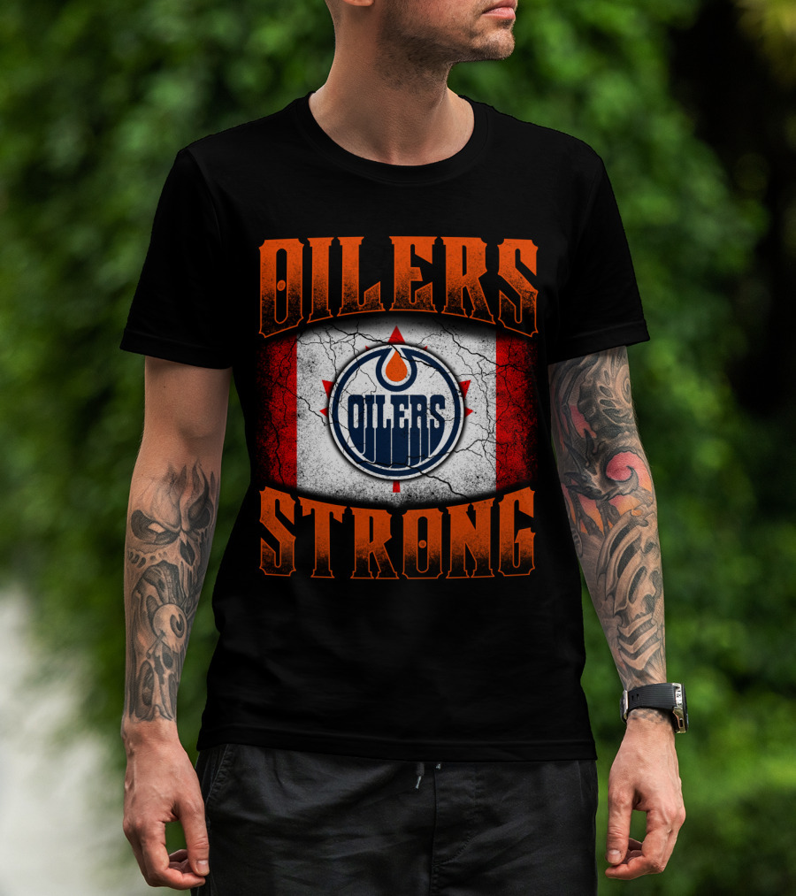 Oilers Strong Edmonton Oilers Canada Flag Logo T-Shirt