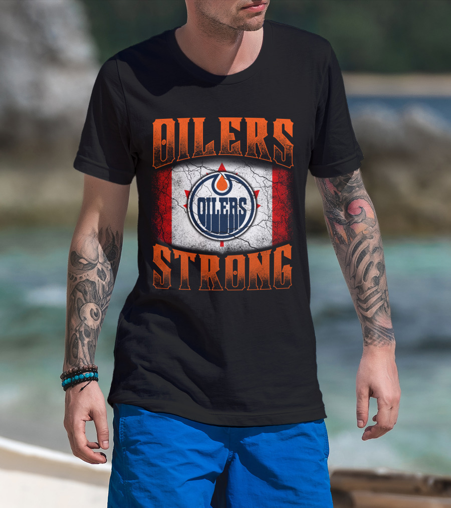 Oilers Strong Edmonton Oilers Canada Flag Logo T-Shirt