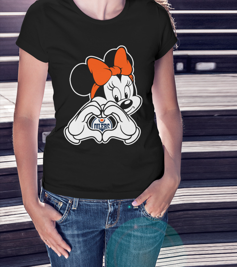 Edmonton Oilers Minnie Mouse Heart Hands T-Shirt