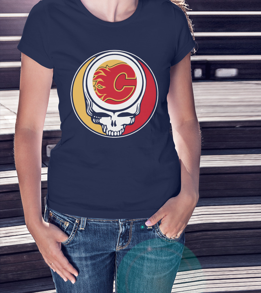 Calgary Flames Grateful Dead Skull Logo Fan Merchandise T-Shirt