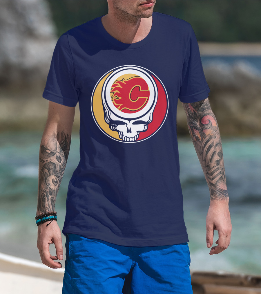 Calgary Flames Grateful Dead Skull Logo Fan Merchandise T-Shirt