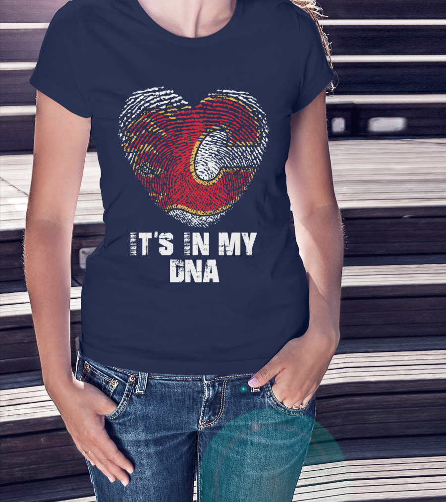 Calgary Flames Heart It's In My Dna Fingerprint T-Shirt