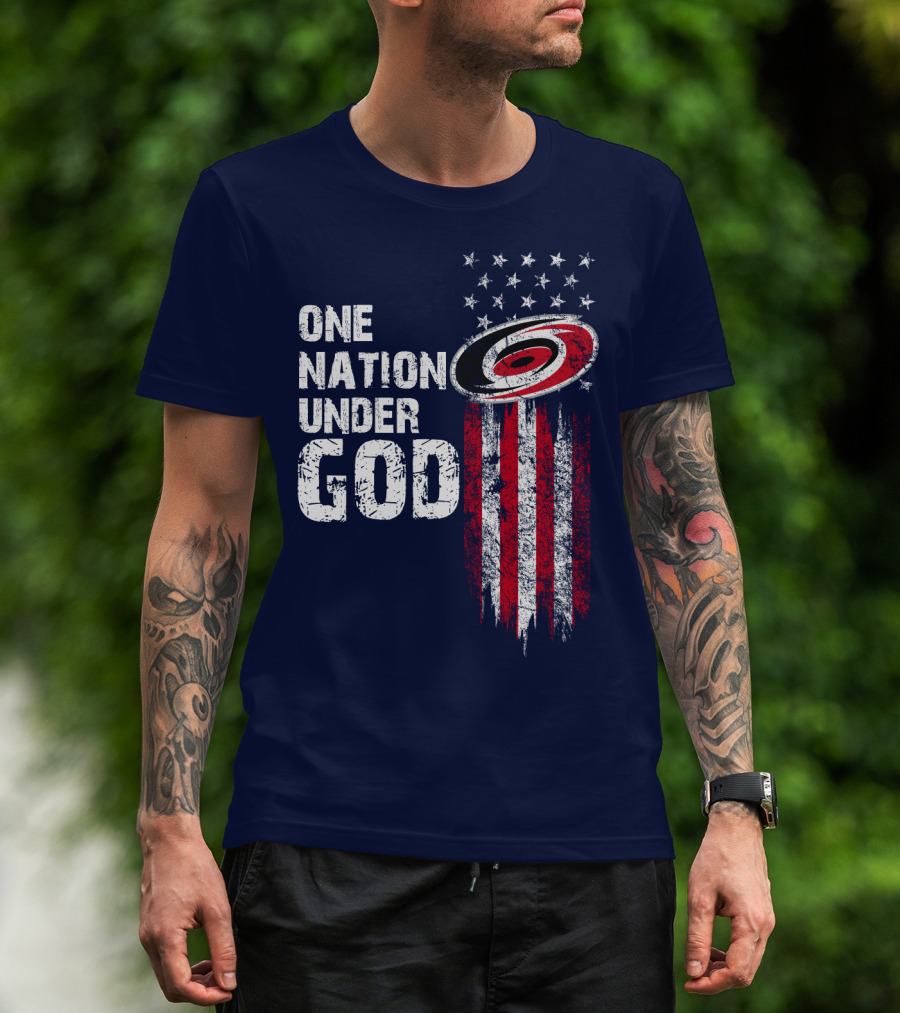 One Nation Under God Carolina Hurricanes Flag Stars T-Shirt