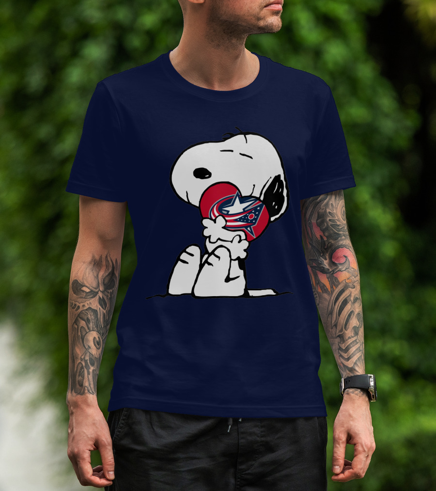 Snoopy Columbus Blue Jackets Nhl Logo Hug T-Shirt