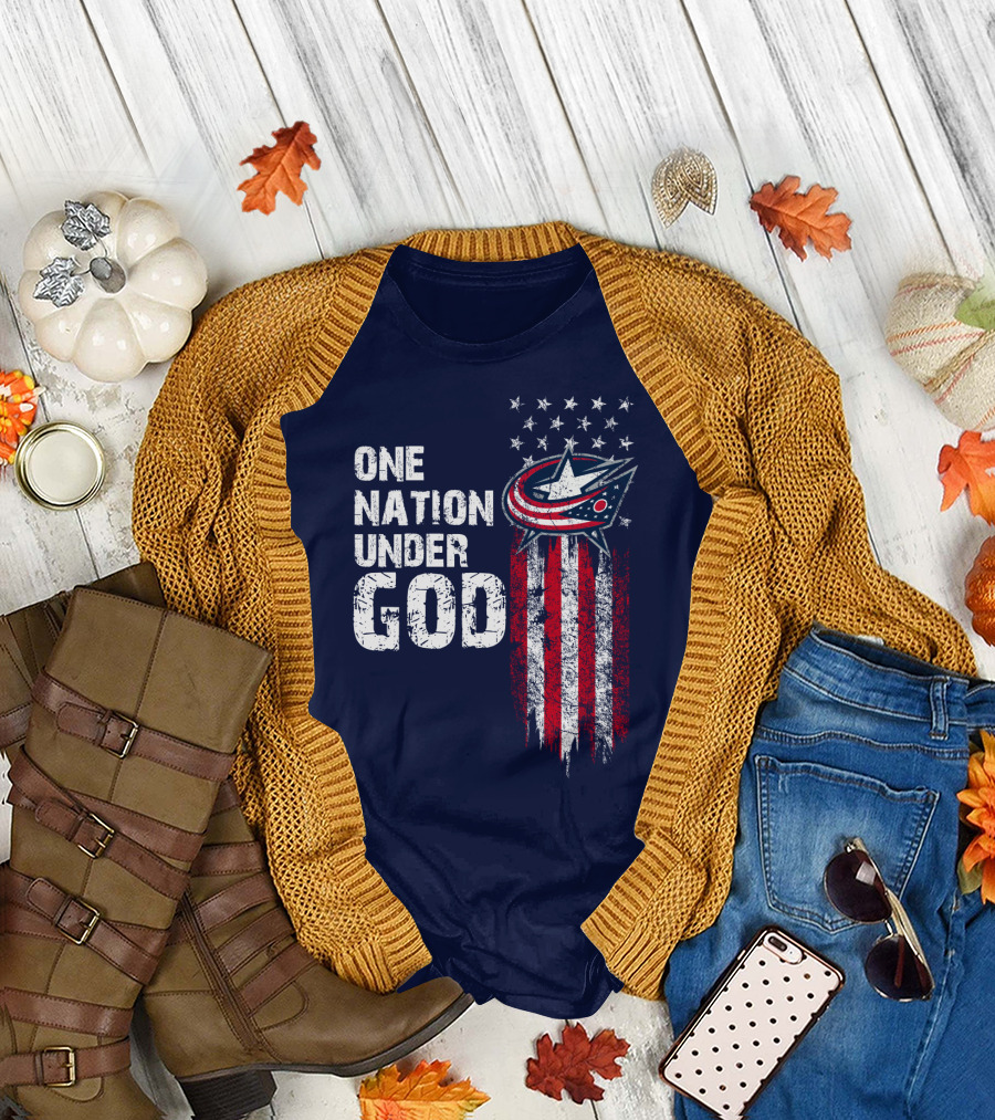 One Nation Under God Columbus Blue Jackets Flag Stars And Stripes T-Shirt