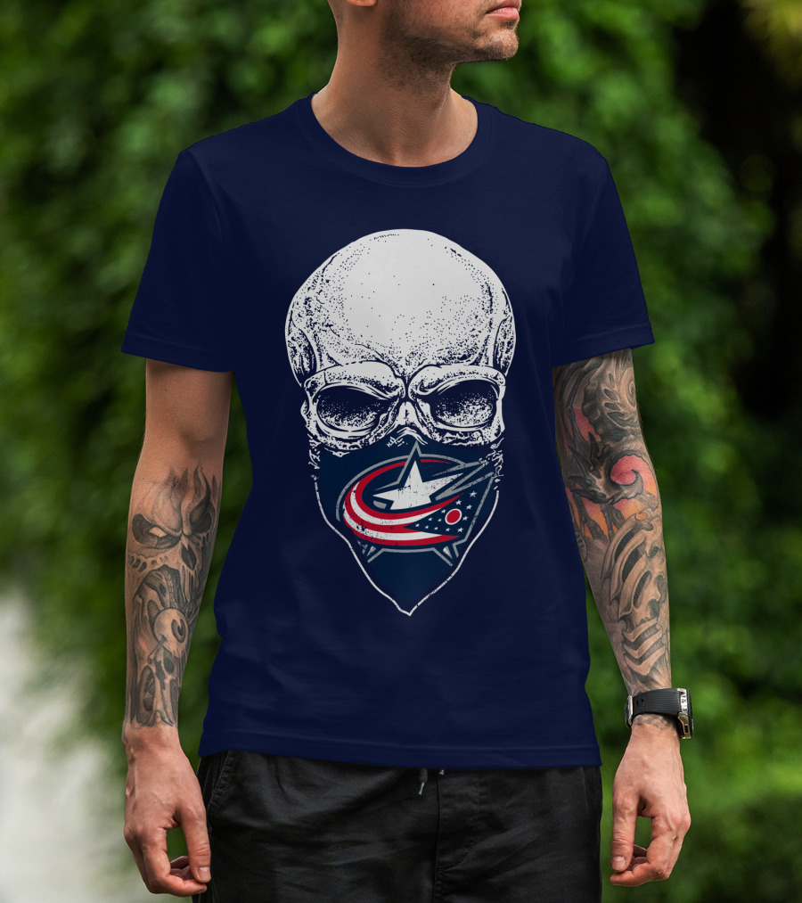 Columbus Blue Jackets Skull Bandana T-Shirt