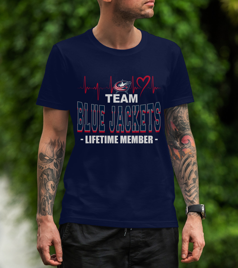 Team Blue Jackets Lifetime Member Heartbeat T-Shirt