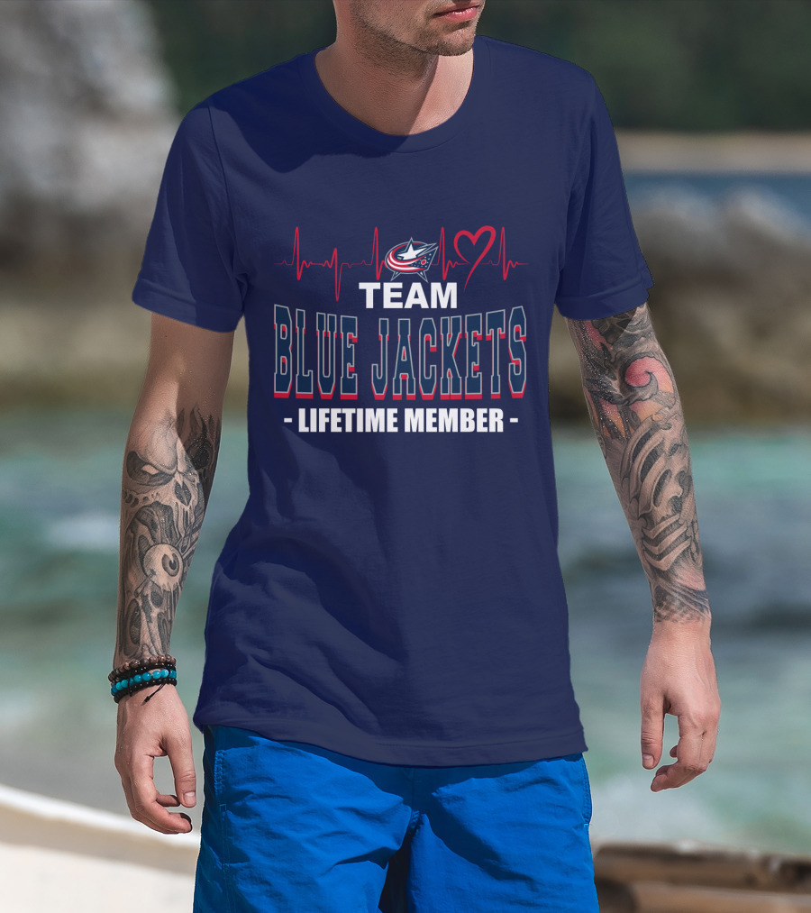 Team Blue Jackets Lifetime Member Heartbeat T-Shirt