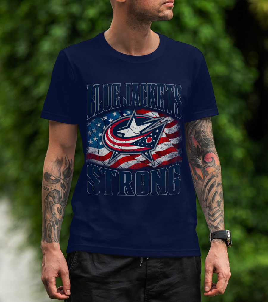 Blue Jackets Strong American Flag T-Shirt