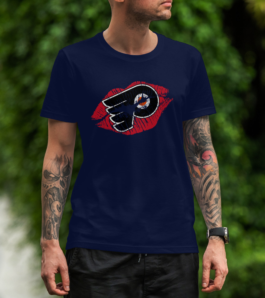 Philadelphia Flyers Logo With Red Lips T-Shirt