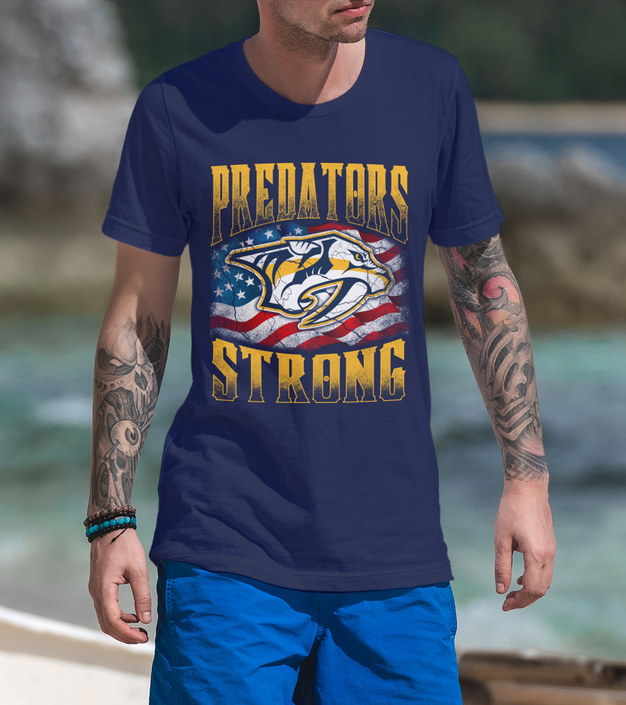 Predators Strong American Flag Nashville Predators T-Shirt