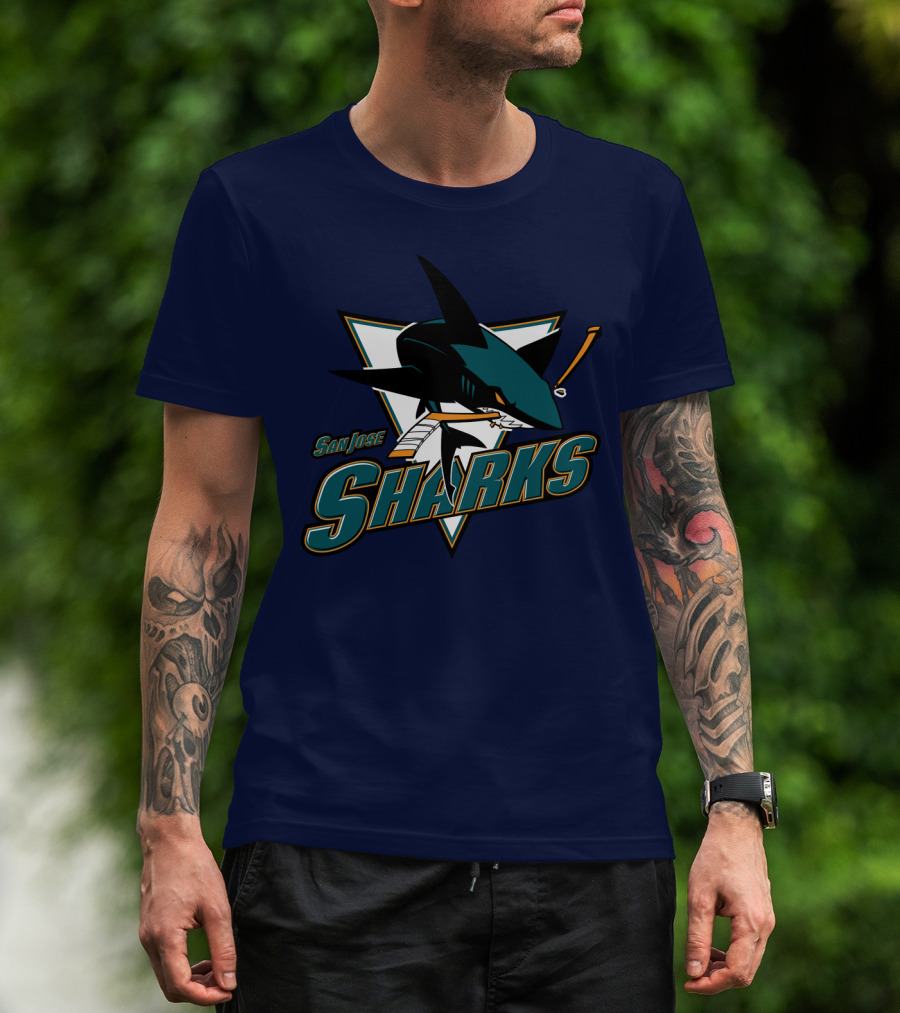 San Jose Sharks Hockey Team Logo With Shark And Hockey Stick T-Shirt
