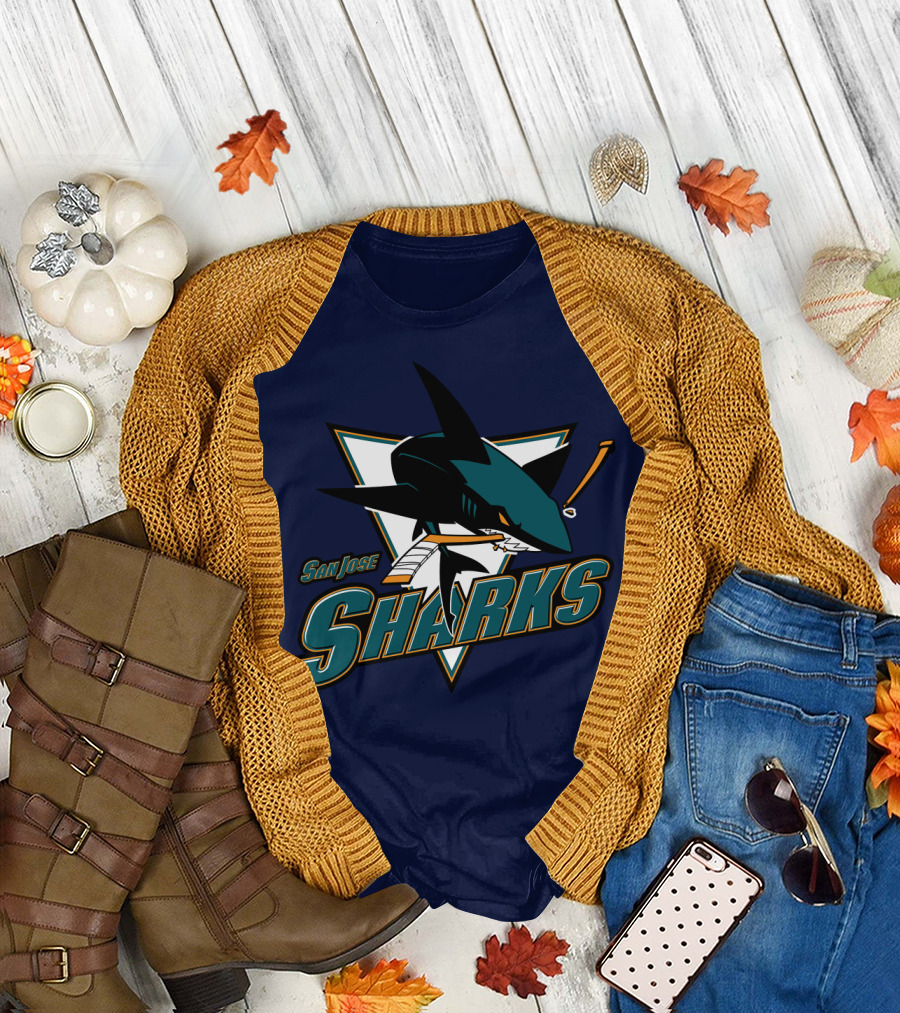 San Jose Sharks Hockey Team Logo With Shark And Hockey Stick T-Shirt