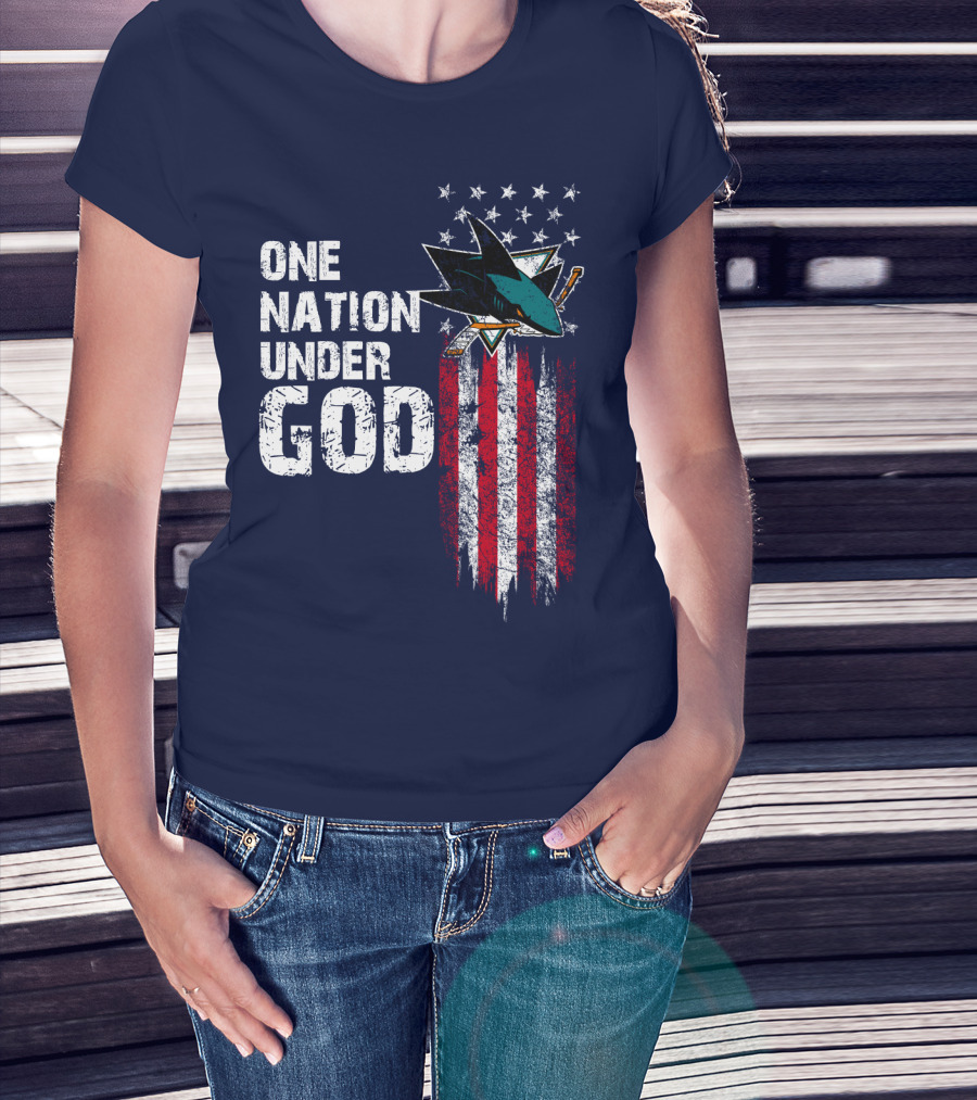 One Nation Under God San Jose Sharks American Flag Stars T-Shirt