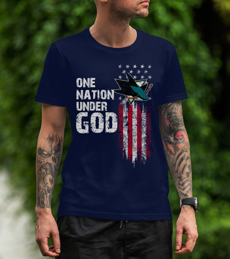 One Nation Under God San Jose Sharks American Flag Stars T-Shirt