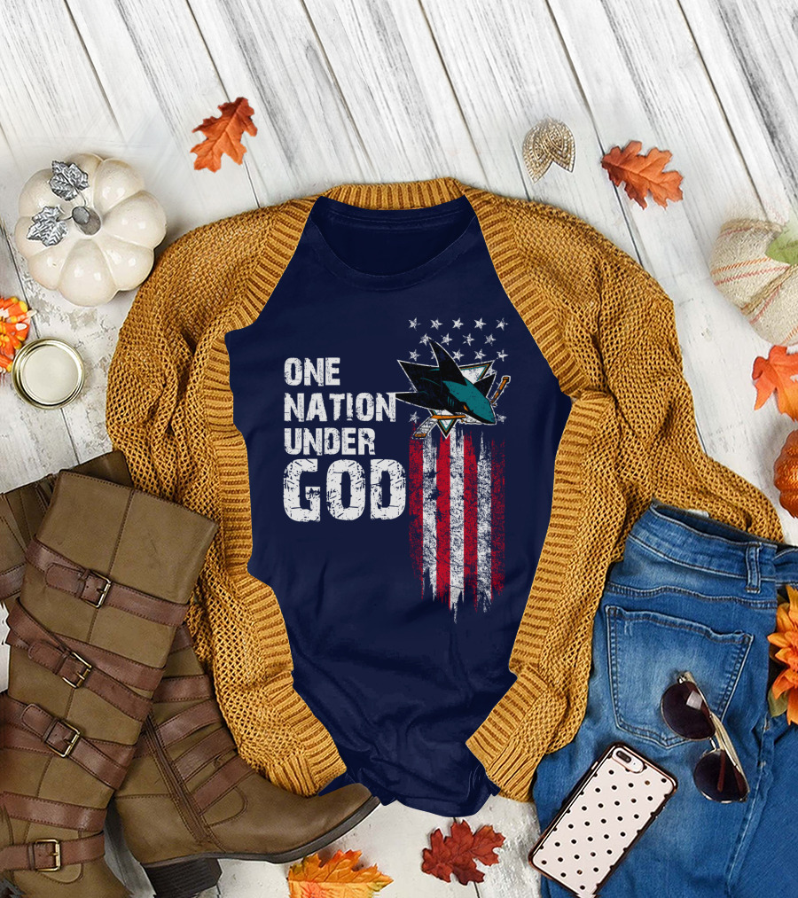 One Nation Under God San Jose Sharks American Flag Stars T-Shirt