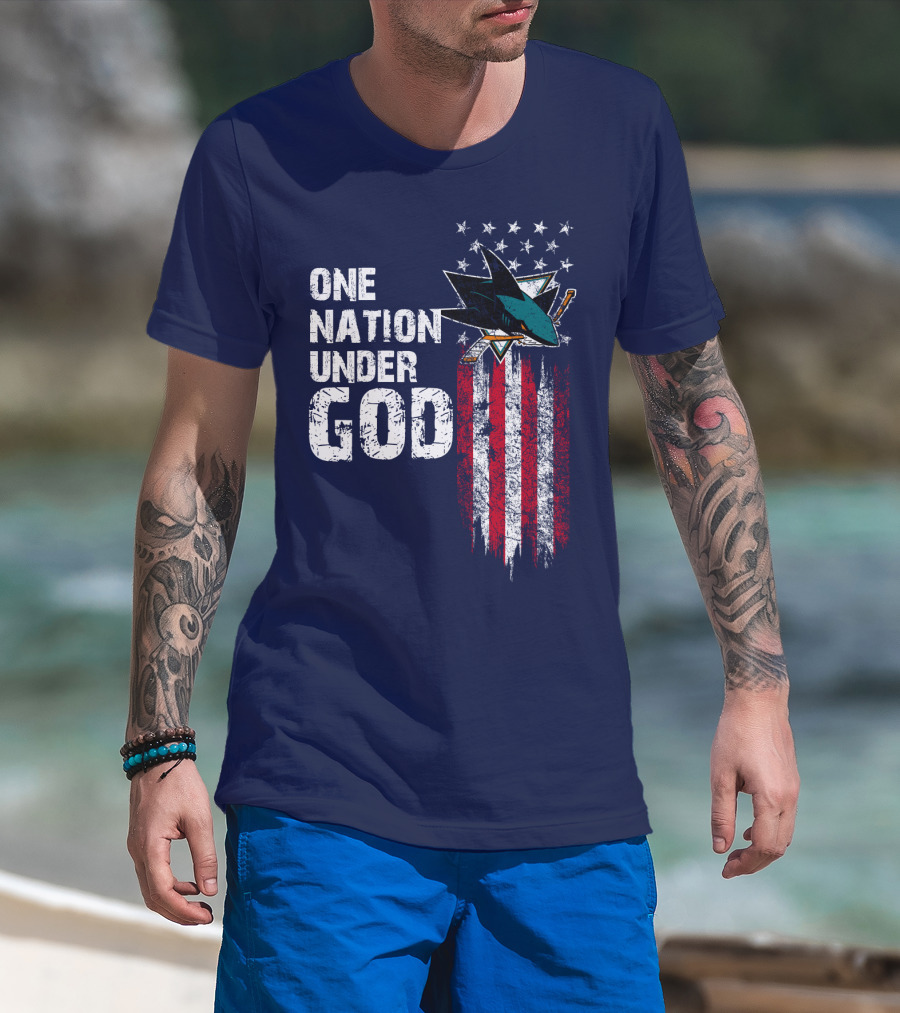 One Nation Under God San Jose Sharks American Flag Stars T-Shirt