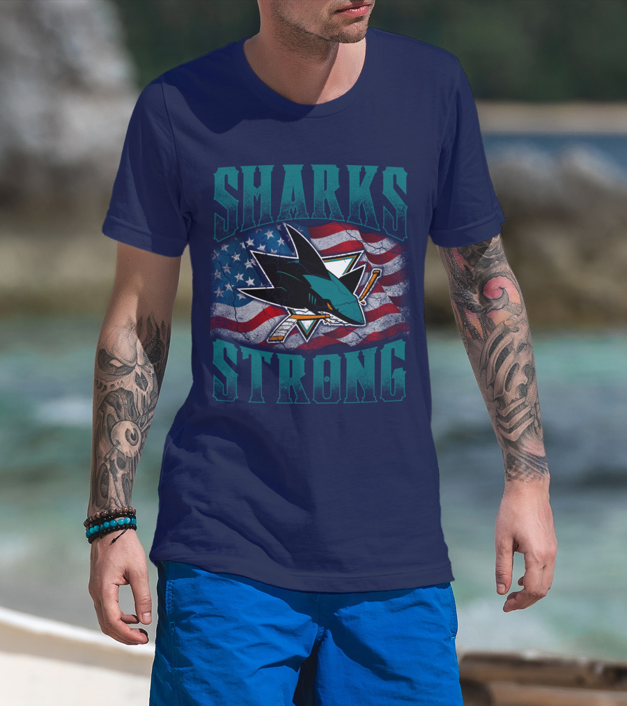 Sharks Strong American Flag San Jose Sharks T-Shirt