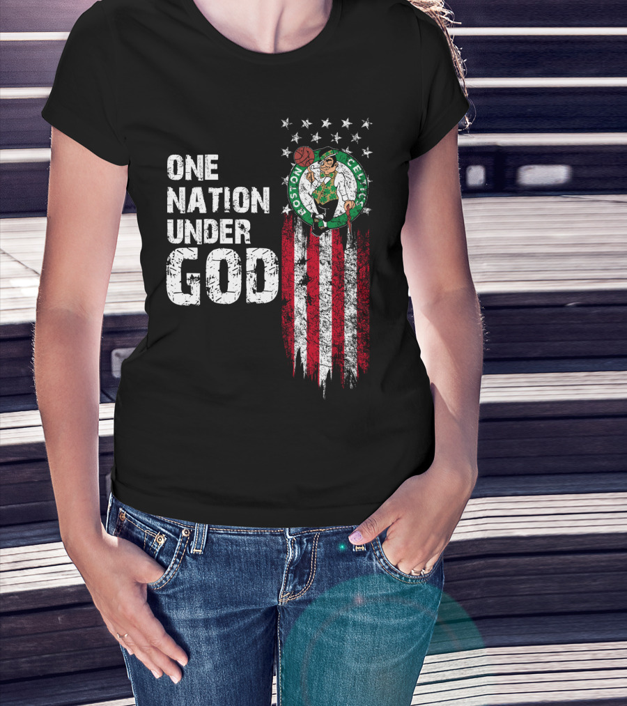 One Nation Under God Boston Celtics Stars Stripes Basketball T-Shirt