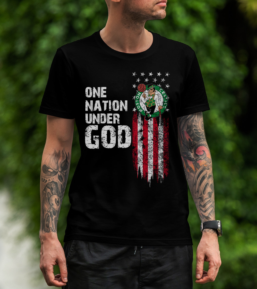 One Nation Under God Boston Celtics Stars Stripes Basketball T-Shirt