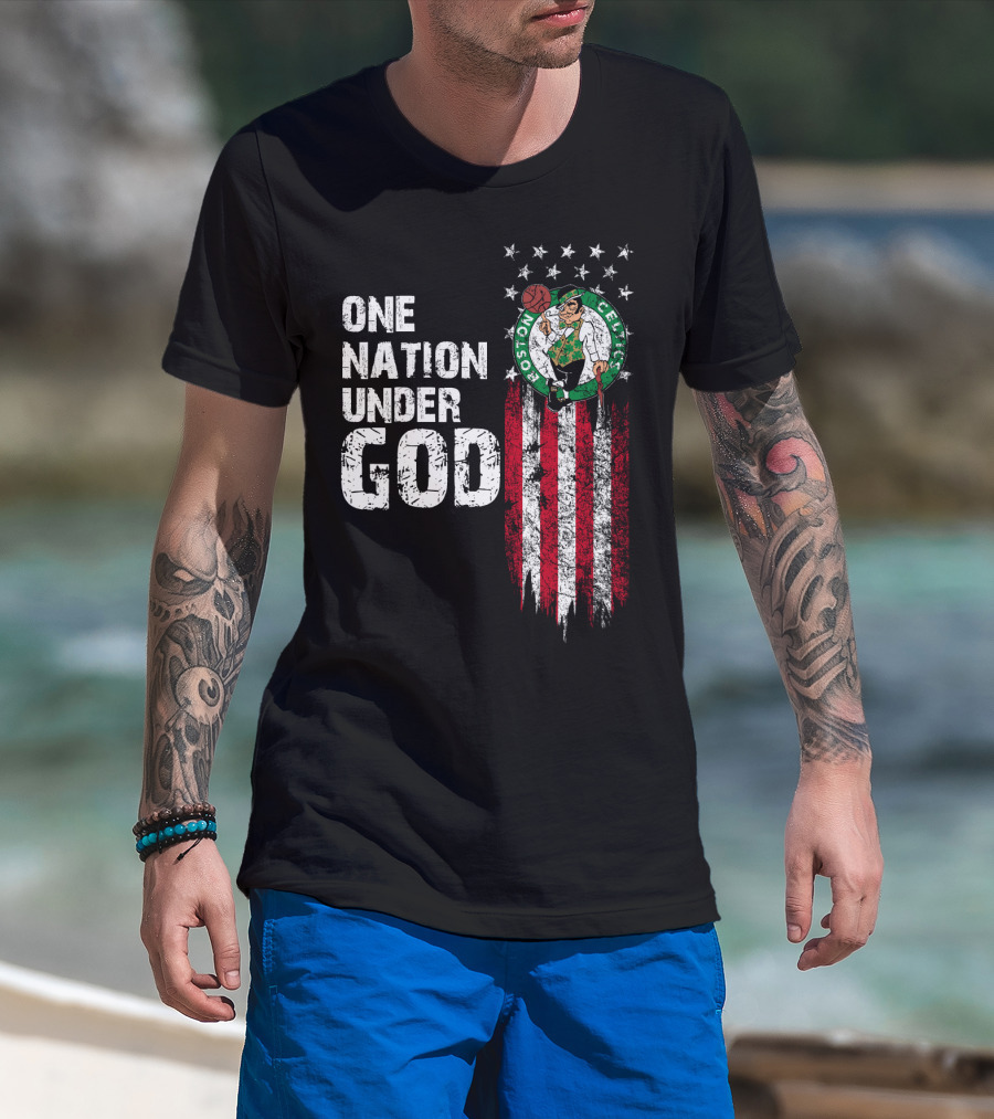 One Nation Under God Boston Celtics Stars Stripes Basketball T-Shirt