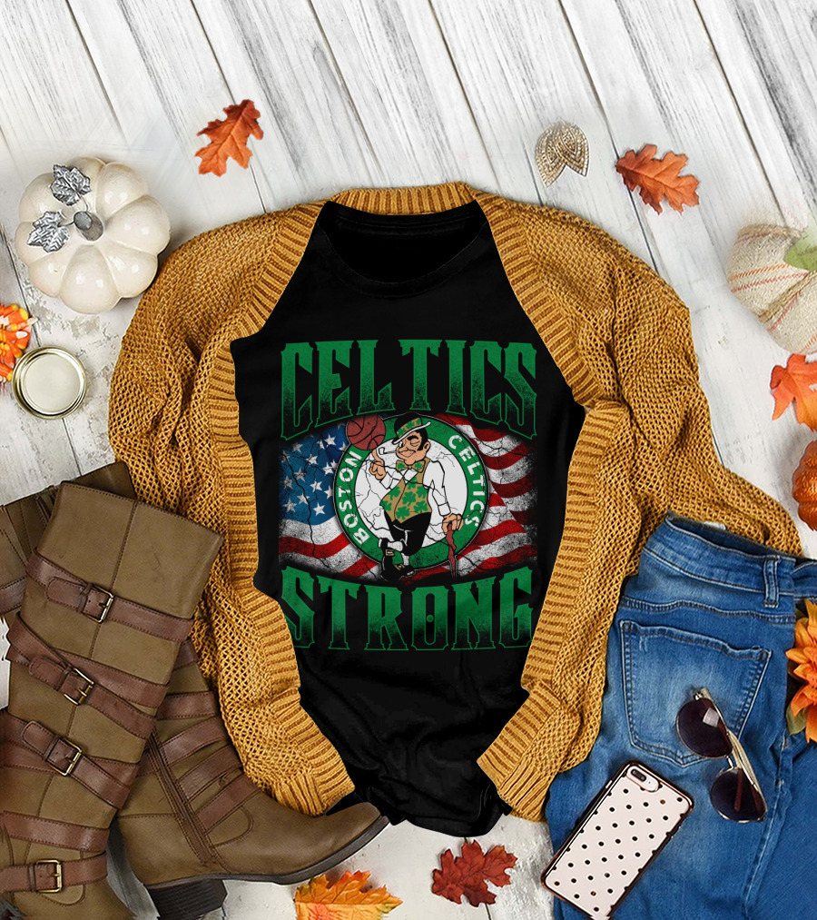 Celtics Strong Boston Celtics American Flag T-Shirt