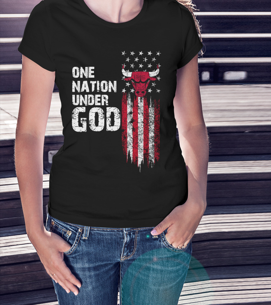 One Nation Under God Chicago Bulls American Flag Stars Stripes T-Shirt