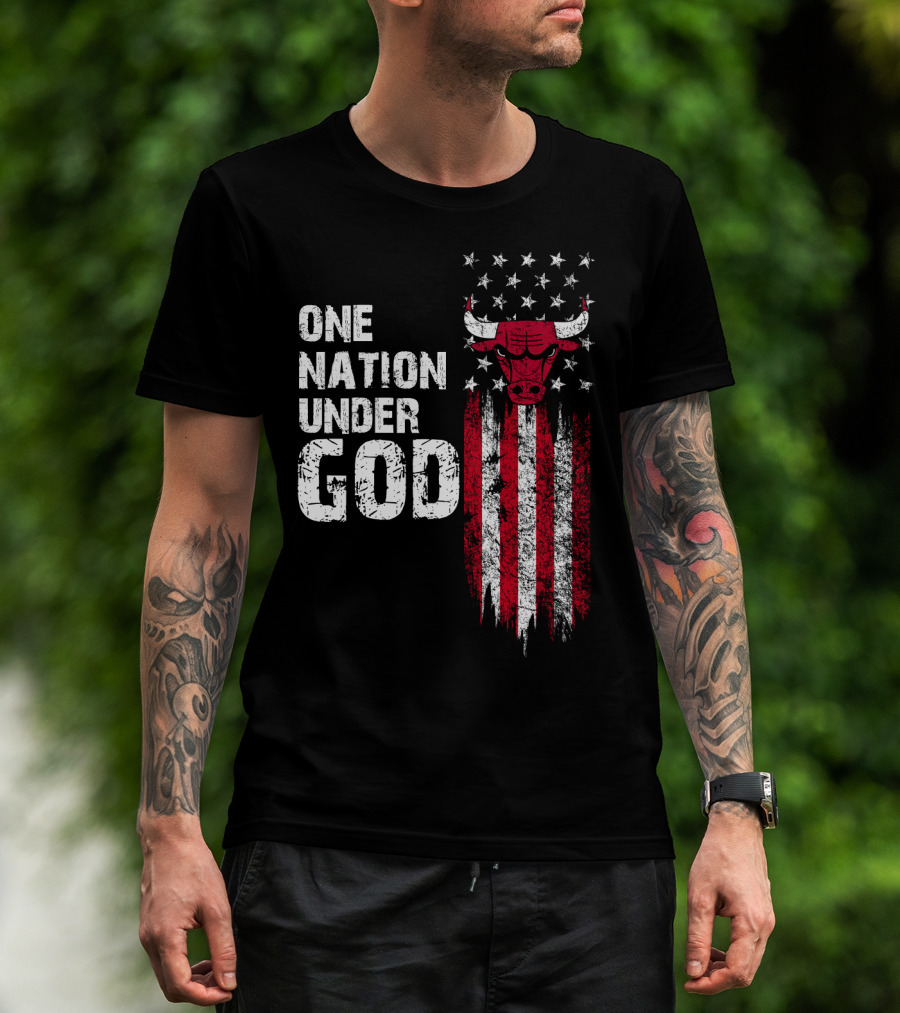 One Nation Under God Chicago Bulls American Flag Stars Stripes T-Shirt