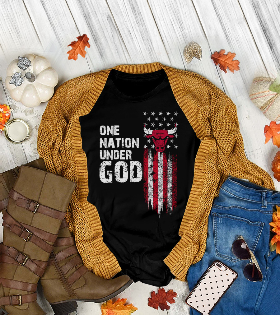 One Nation Under God Chicago Bulls American Flag Stars Stripes T-Shirt
