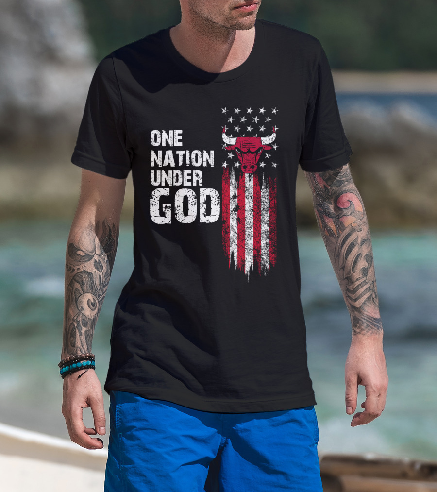 One Nation Under God Chicago Bulls American Flag Stars Stripes T-Shirt