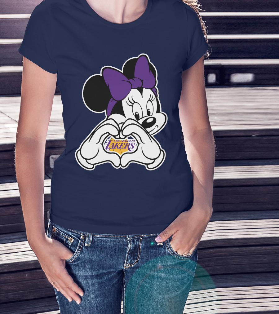 Minnie Mouse Heart Hands Los Angeles Lakers Purple Bow T-Shirt