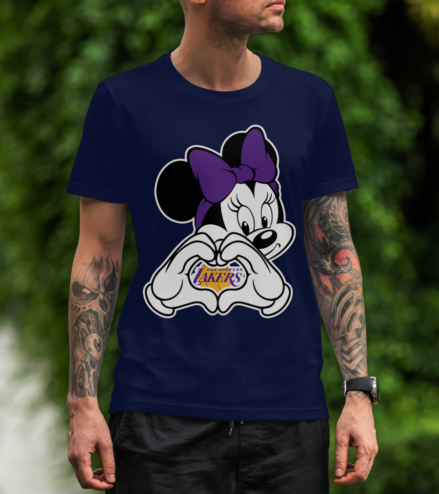 Minnie Mouse Heart Hands Los Angeles Lakers Purple Bow T-Shirt