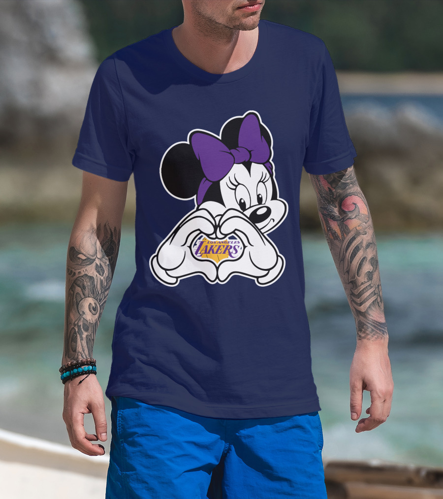 Minnie Mouse Heart Hands Los Angeles Lakers Purple Bow T-Shirt