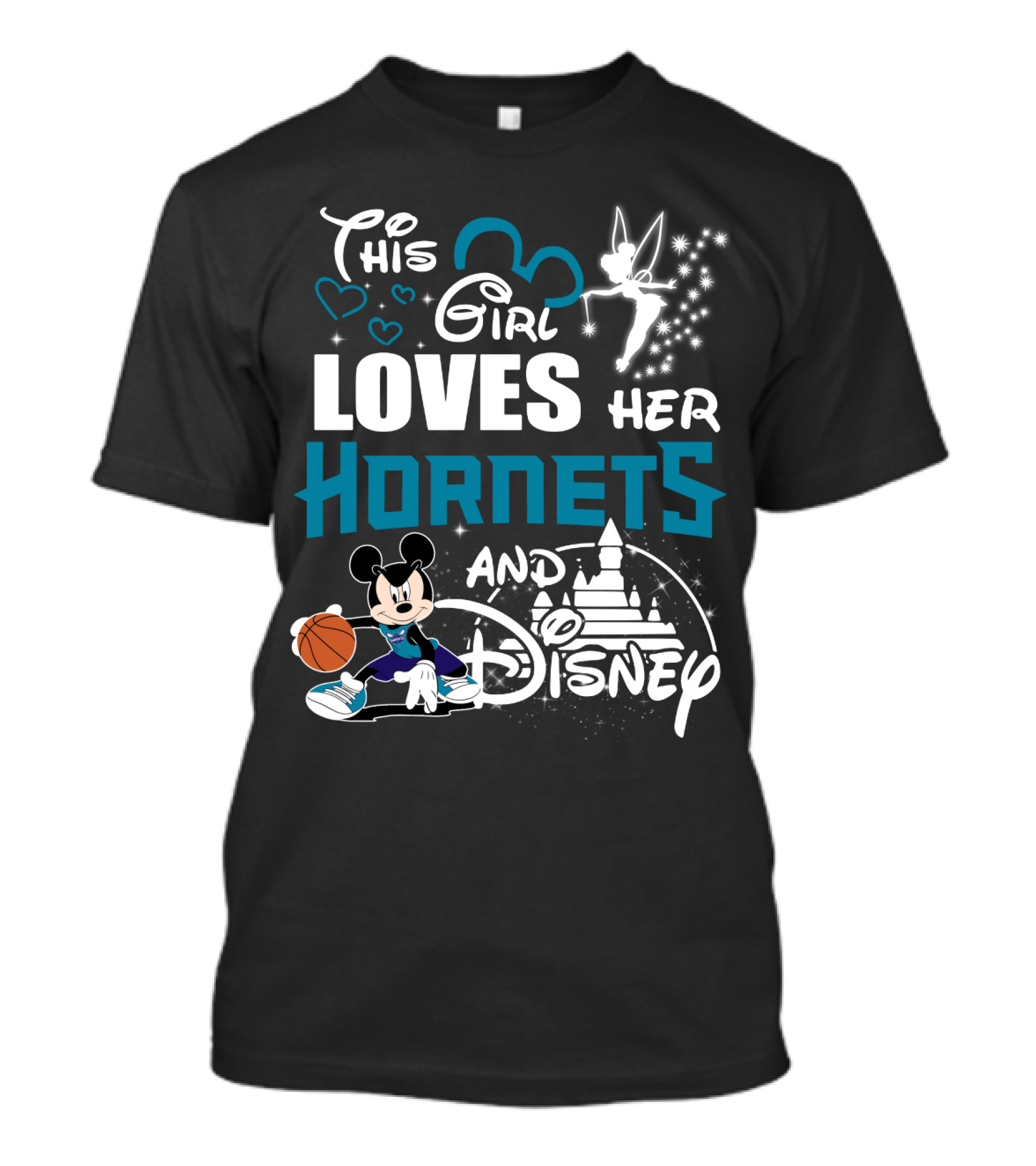 This Girl Loves Her Hornets And Disney Mickey Basketball Tinkerbell Castle T-Shirt