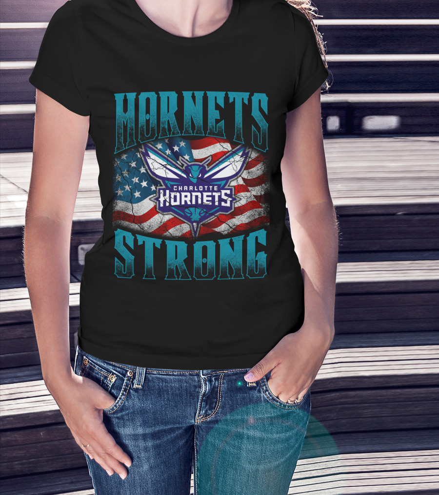 Hornets Strong Charlotte Hornets American Flag T-Shirt
