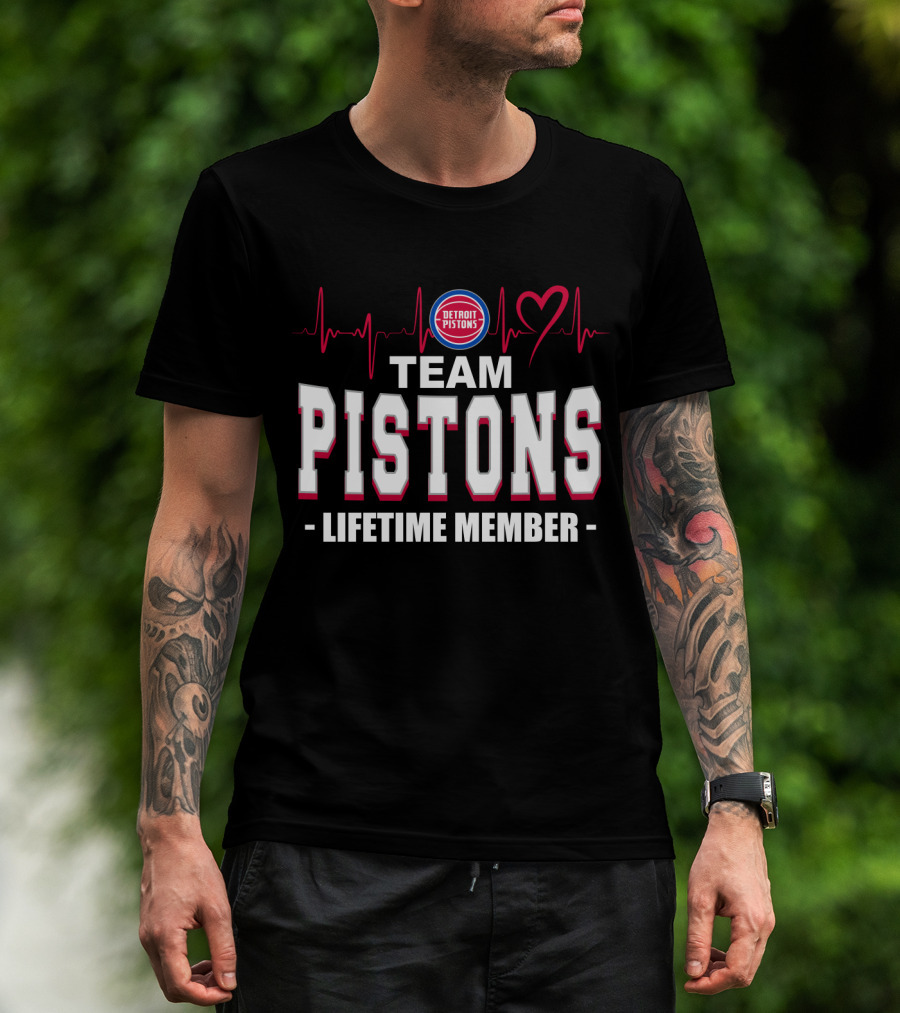 Detroit Pistons Team Pistons Lifetime Member Heartbeat T-Shirt