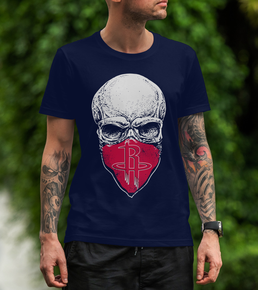 Houston Rockets Skull Logo Face Mask T-Shirt
