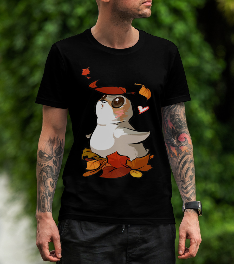 Porg With Autumn Leaves And Heart T-Shirt
