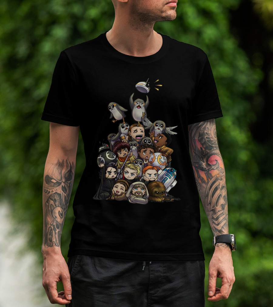 Star Wars Chibi Characters With Porgs And Droids T-Shirt