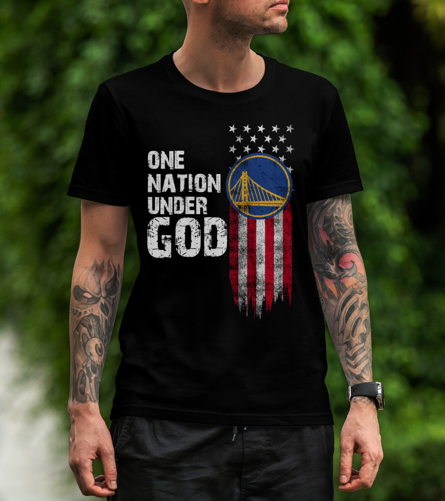 One Nation Under God Golden State Warriors American Flag Bridge T-Shirt