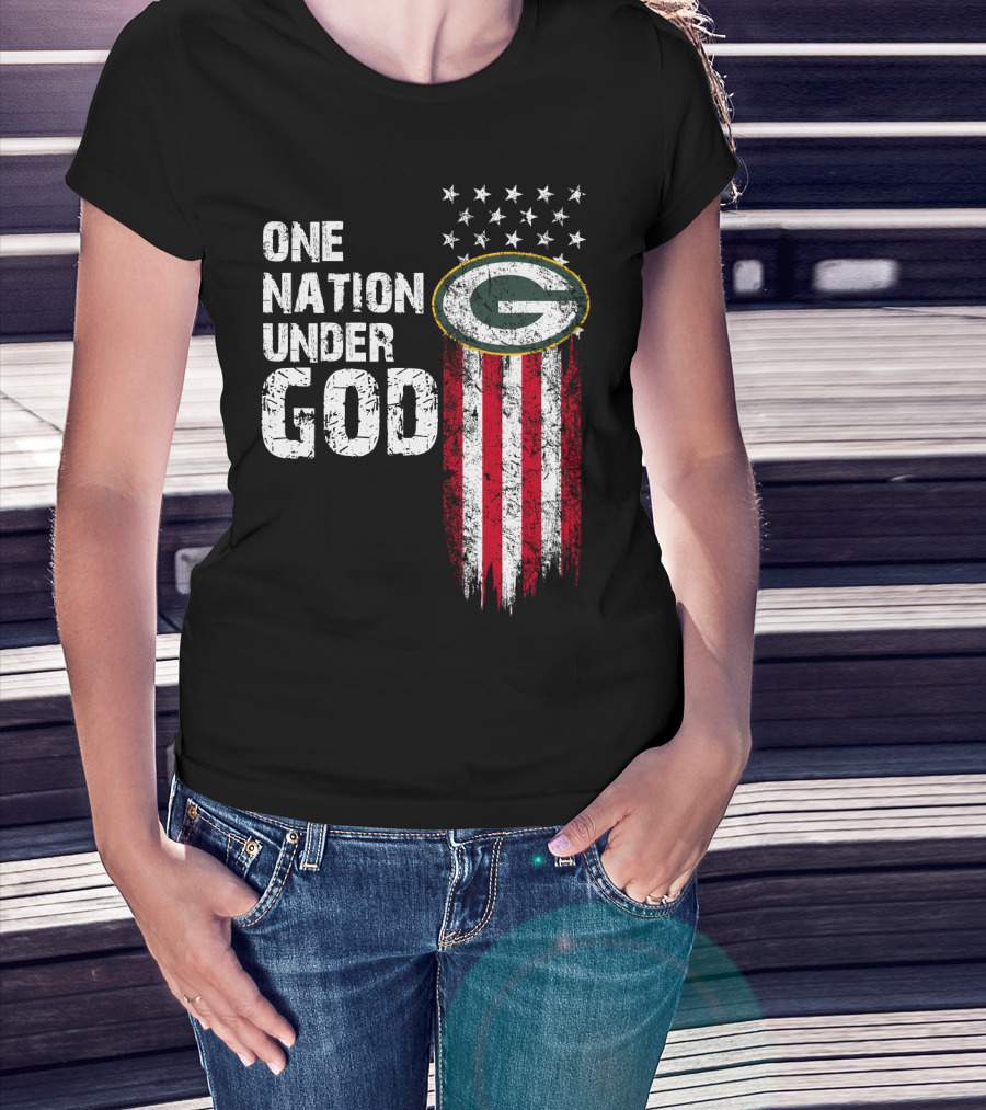 One Nation Under God Green Bay Packers American Flag Stars T-Shirt
