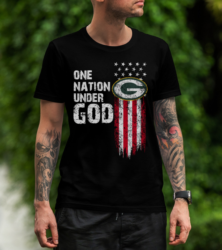 One Nation Under God Green Bay Packers American Flag Stars T-Shirt