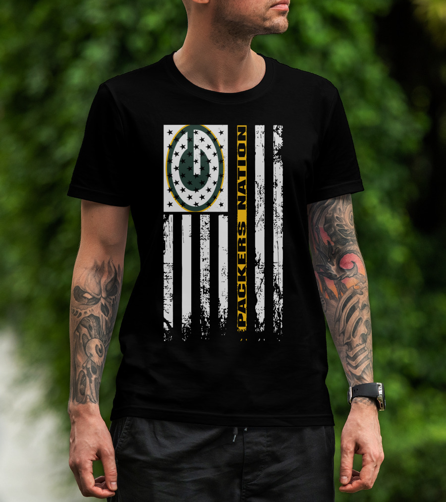 Green Bay Packers Nation Flag Distressed Style T-Shirt