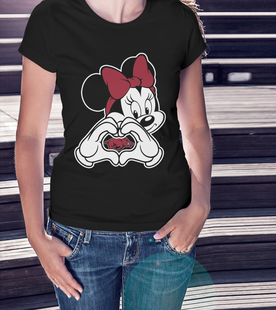 Minnie Mouse Heart Hands Arkansas Razorbacks T-Shirt