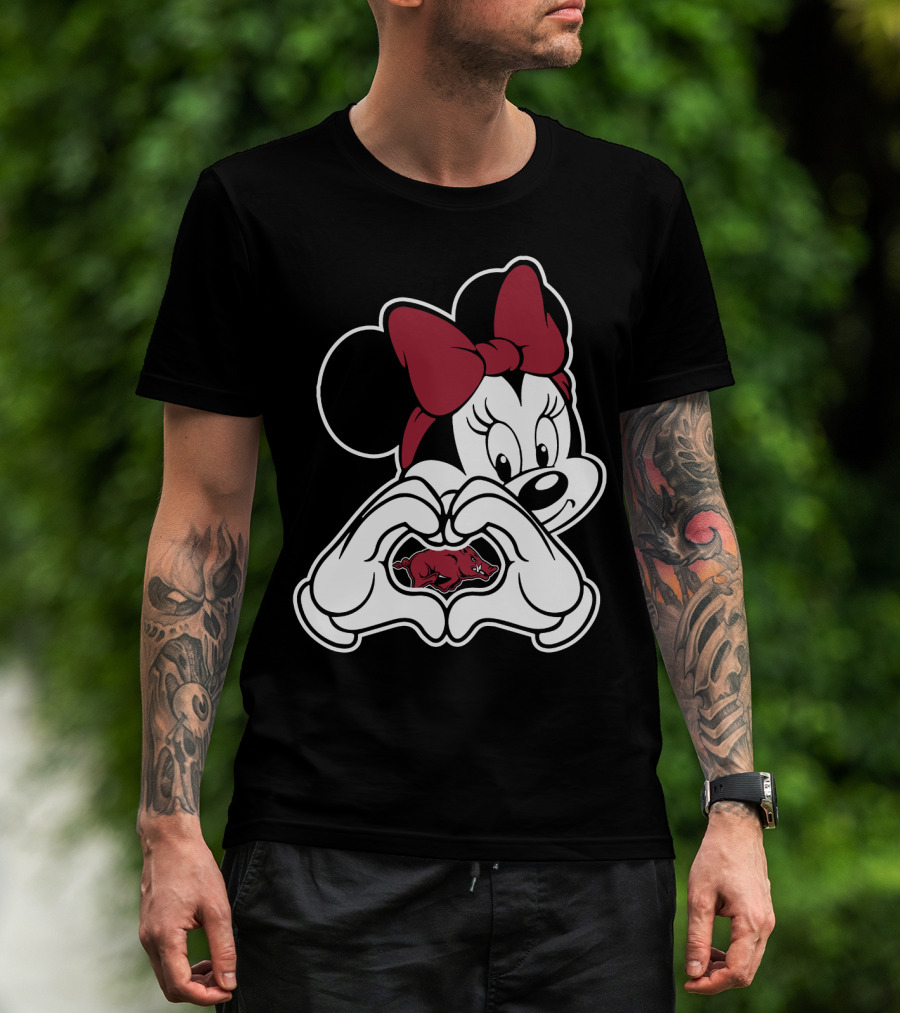 Minnie Mouse Heart Hands Arkansas Razorbacks T-Shirt