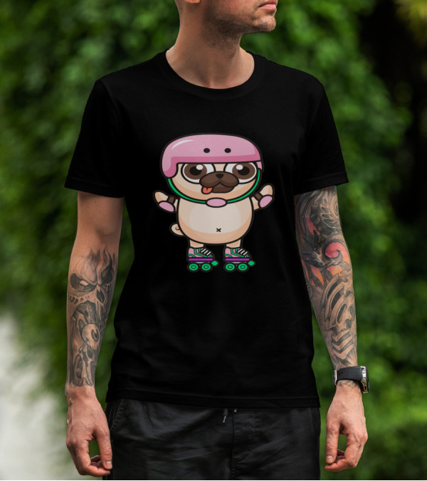Animal Cute Pug Skating Helmet Rollerblades 346817 T-Shirt