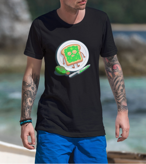 Avospado Toast Character With Avocado And Knife On Plate T-Shirt
